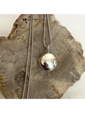 Sterling Silver 925 Hollow Round Domed Locket Pendant Necklace 18" Chain